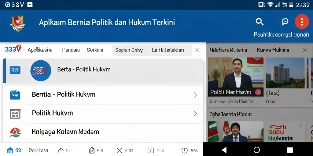 Antarmuka aplikasi 333V yang menampilkan berita politik dan hukum.