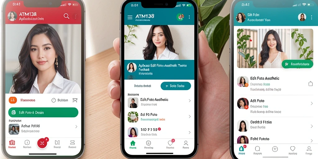 Tampilan antarmuka aplikasi ATM138 dengan berbagai fitur Edit Foto Aesthetic.