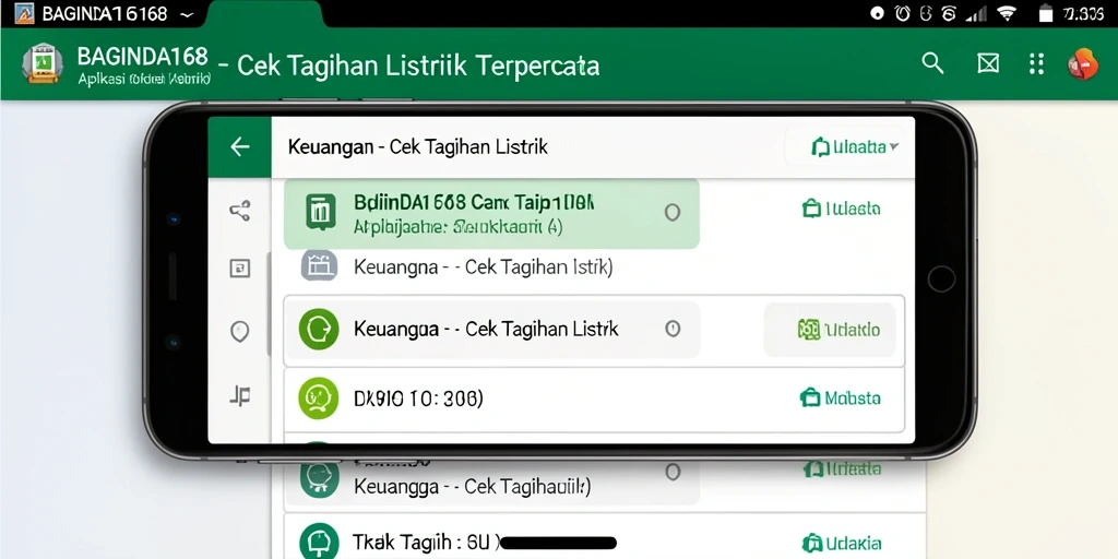 Tampilan antarmuka aplikasi BAGINDA168 untuk cek tagihan listrik.