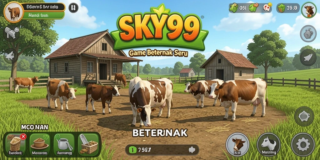 Antarmuka menarik SKY99 yang menampilkan peternakan dan aktivitas Beternak.